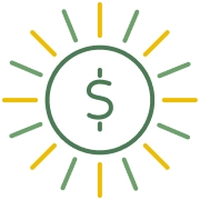 Icon of the sun with a dollar sign in the middle